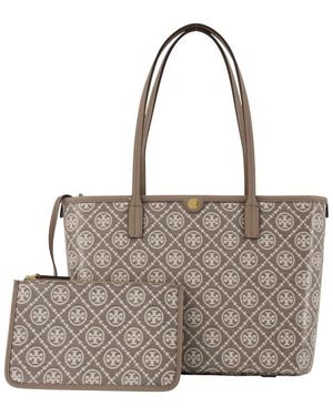 Tory Burch Tassen ,Katoen T Monogram Small Zip Tote - Grijs