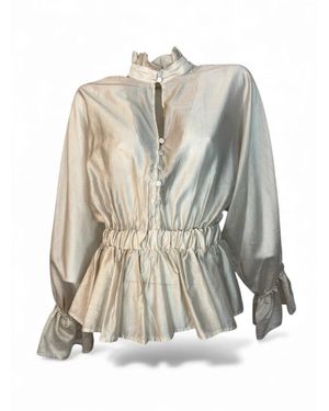 ViCOLO Overhemden ,Geel ,Tf 0278 Bluse Mit Volants - Naturel