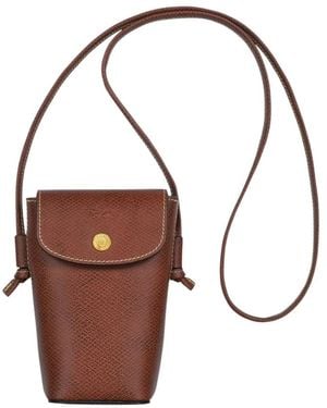 Longchamp Accessoires ,Bruin ,Leer Épure Telefoontasje Met Kant
