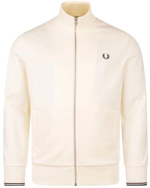 Fred Perry Sweatshirt Met Ritssluiting - Naturel