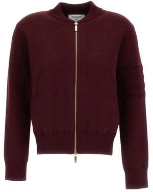 Thom Browne Jassen ,Rood ,Wol Ottoman Milano Stitch 4-Bar Bomber Cardigan