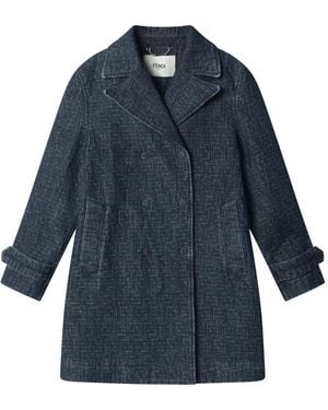 Fendi Gewatteerd Double-Breasted Denim Jasje - Blauw