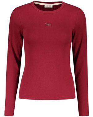 Guess Rotes Baumwoll Damen T-Shirt Mit Stickerei