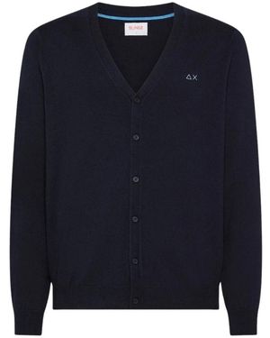Sun 68 Wollen Cardigan Met Katoen - Blauw