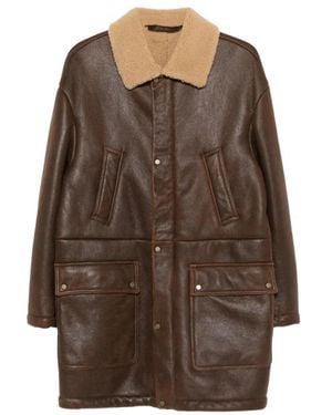Salvatore Santoro Lederjacke Mit Lammfellkragen - Braun