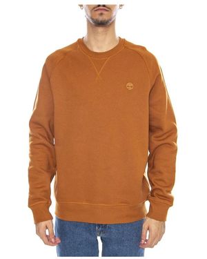 Timberland Hoodies & Sweatvesten ,Bruin ,Katoen Sweatshirt Met Ronde Hals Van Geborstelde Achterkant - Oranje
