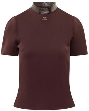 Courreges Tops ,Bruin ,Polyester Heritage Vinyl-Kraag Logo-Patch Blouse