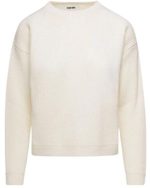 Grifoni Merino Wol Engels Ribgebreide Box Trui - Wit