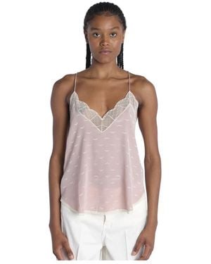 Zadig & Voltaire Christy Lace-Trim Silk Camisole Top - Pink
