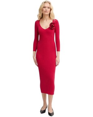 Twinset Gebreide Jurk Met Bloemenapplicatie - Rood