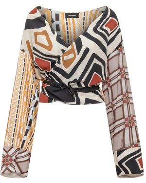 DSquared² Overhemden ,Veelkleurig ,Polyester Wikkelblouse - Zwart