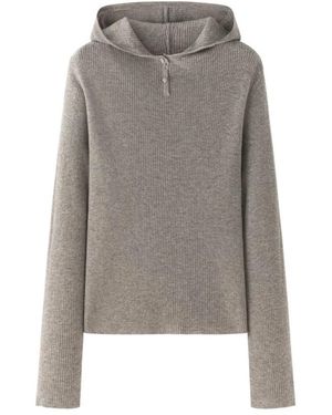 Viktoria Chan Hoodies & Sweatvesten ,Bruin ,Wol Fitted Ribbed Hooded Knit - Grijs
