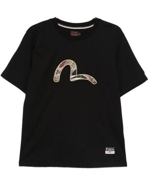Evisu Brocade Seagull Appliqué T-Shirt - Schwarz