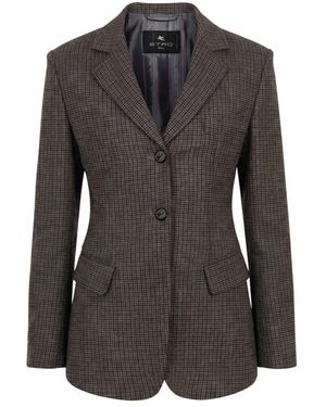 Etro Jassen ,Grijs ,Wol Wollen Blazer Met Reverskraag - Bruin