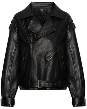 Balmain Lammleder Bikerjacke - Schwarz