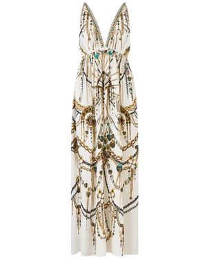 CAMILLA Open Back Long Cape Dress - Metallic