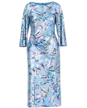 Marc Cain Midikleid Aus Seidenmischung Mit Blumendruck - Blau