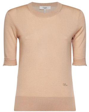 Chloé Rundhals-Pullover Mit Kurzen Ärmeln - Natur