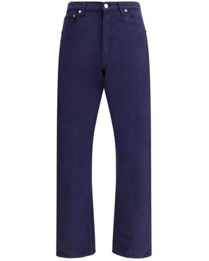 Prada Rechte Katoenen Jeans Met Logo Plaque - Blauw