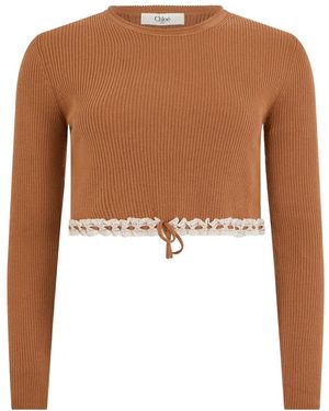 Chloé Cropped Trui Met Lange Mouwen - Bruin
