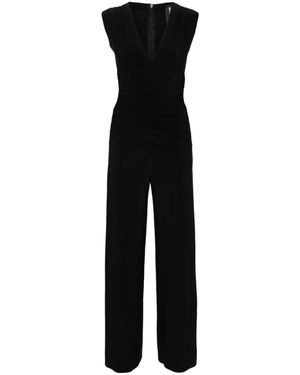 Norma Kamali V-Neck Shirred Waist Jumpsuit - Zwart