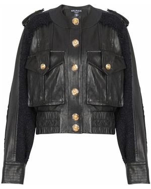 Balmain Jassen ,Zwart ,Tweed Tweed En Leren Bomberjack