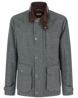 Brunello Cucinelli Jassen ,Grijs ,Kasjmier Diagonal Field Jacket