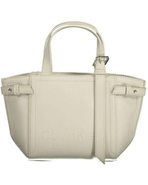 Calvin Klein Weiße polyester-handtasche mit verstellbarem riemen - Natur