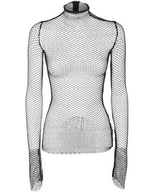 R.ev Mesh Top Mit Stehkragen Und Langen Ärmeln - Grau
