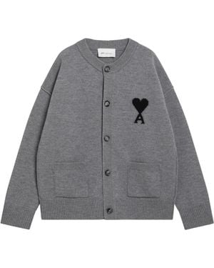 Ami Paris Quota Crewneck Cardigan - Grijs