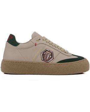 Philipp Plein Schoenen ,Leer Retro Hustle Lage Sneakers - Grijs