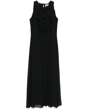forte_forte En Fleur Stickerei Popeline Und Georgette Kleid - Schwarz