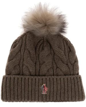 Moncler Logo En Pom-Pom Muts - Bruin