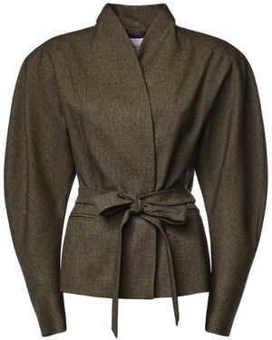 ANDAMANE Margaux Jas Met Pofmouwen En Riem - Groen