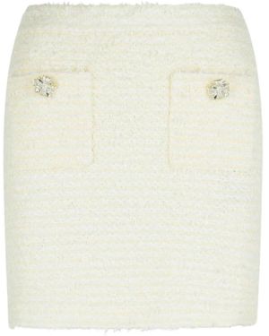 Self-Portrait Bouclé Rok Met Drukknopen - Wit