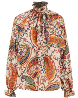 Etro Overhemden ,Veelkleurig ,Blouse Met Multicolour Print - Oranje