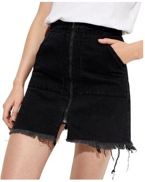 One Teaspoon Zip Minirok Met Rafels - Zwart