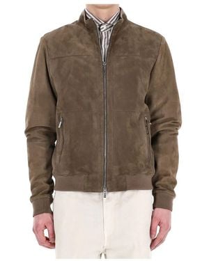 Moorer Taube Graue Wildleder Bomberjacke - Braun