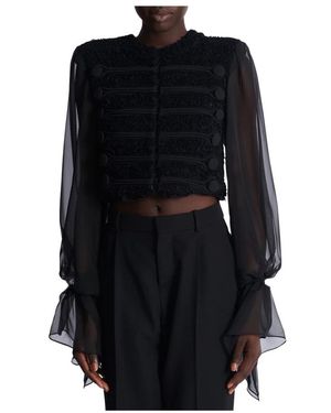 Balmain Jassen ,Zwart ,Chiffon Edge-To-Edge Tweed En Chiffon Jas