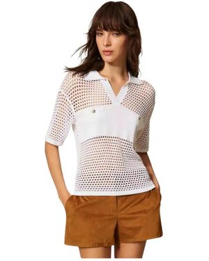 Twinset Tops ,Wit ,Polo Shirt Met Ajoursteek