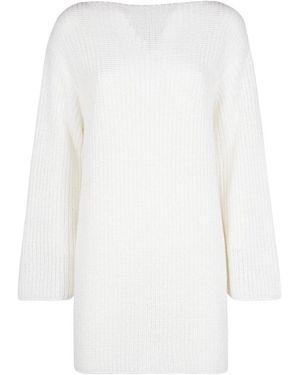 Ferragamo Gerippter Baumwollpullover Oversize Fit - Weiß