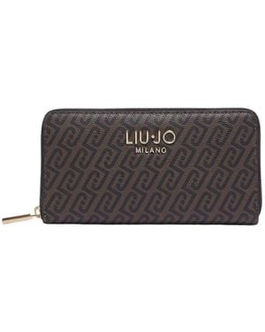 Liu Jo Accessoires ,Bruin ,Grote Portemonnee Met Monogramreliëf - Grijs