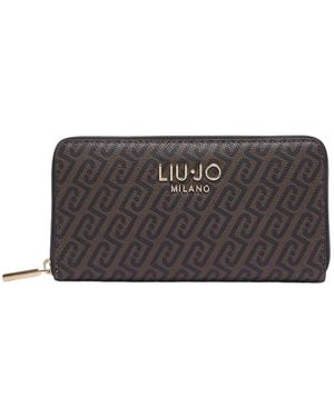 Liu Jo Accessoires ,Bruin ,Grote Portemonnee Met Monogramreliëf - Grijs