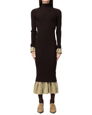 Moschino Kleedjes ,Bruin ,Wol Gebreide Maxi-Jurk - Zwart