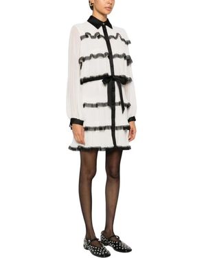 Babylon Kleedjes ,Veelkleurig ,Point-Collar Lace-Trim Short Dress - Wit