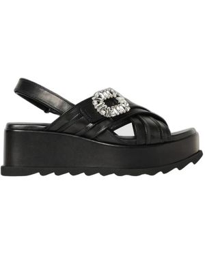 Roger Vivier Schoenen ,Zwart ,Leer Slidy Viv Wedge Sandaal