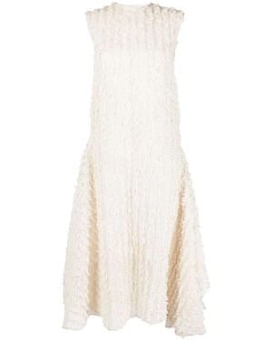 Calcaterra Frayed Trim Zijden Midi Jurk - Wit