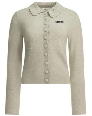 Chloé Cropped Strickjacke Mit Besticktem Logo - Grün