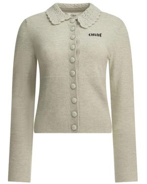 Chloé Truien & Vesten ,Grijs ,Wol Geborduurd Logo Cropped Vest - Groen
