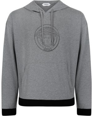Versace Hoodies & Sweatvesten ,Grijs ,Katoen Grijze Logo Hoodie